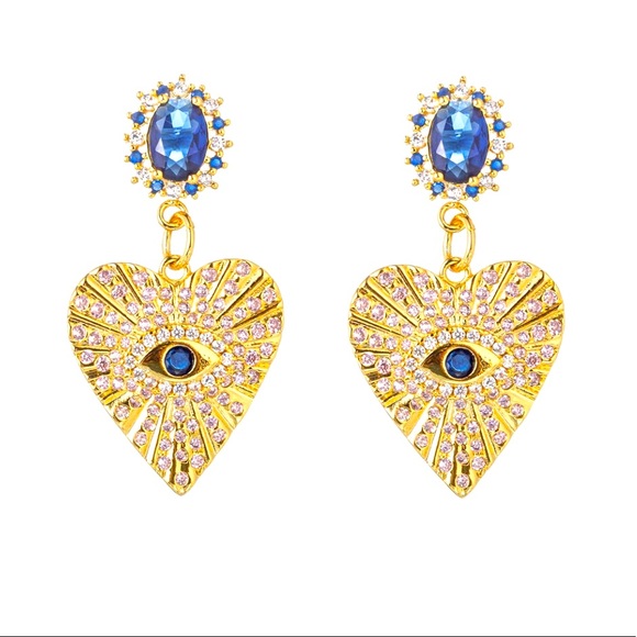 eye candy Jewelry - EYE CANDY Eye Heart CZ Crystal Earrings